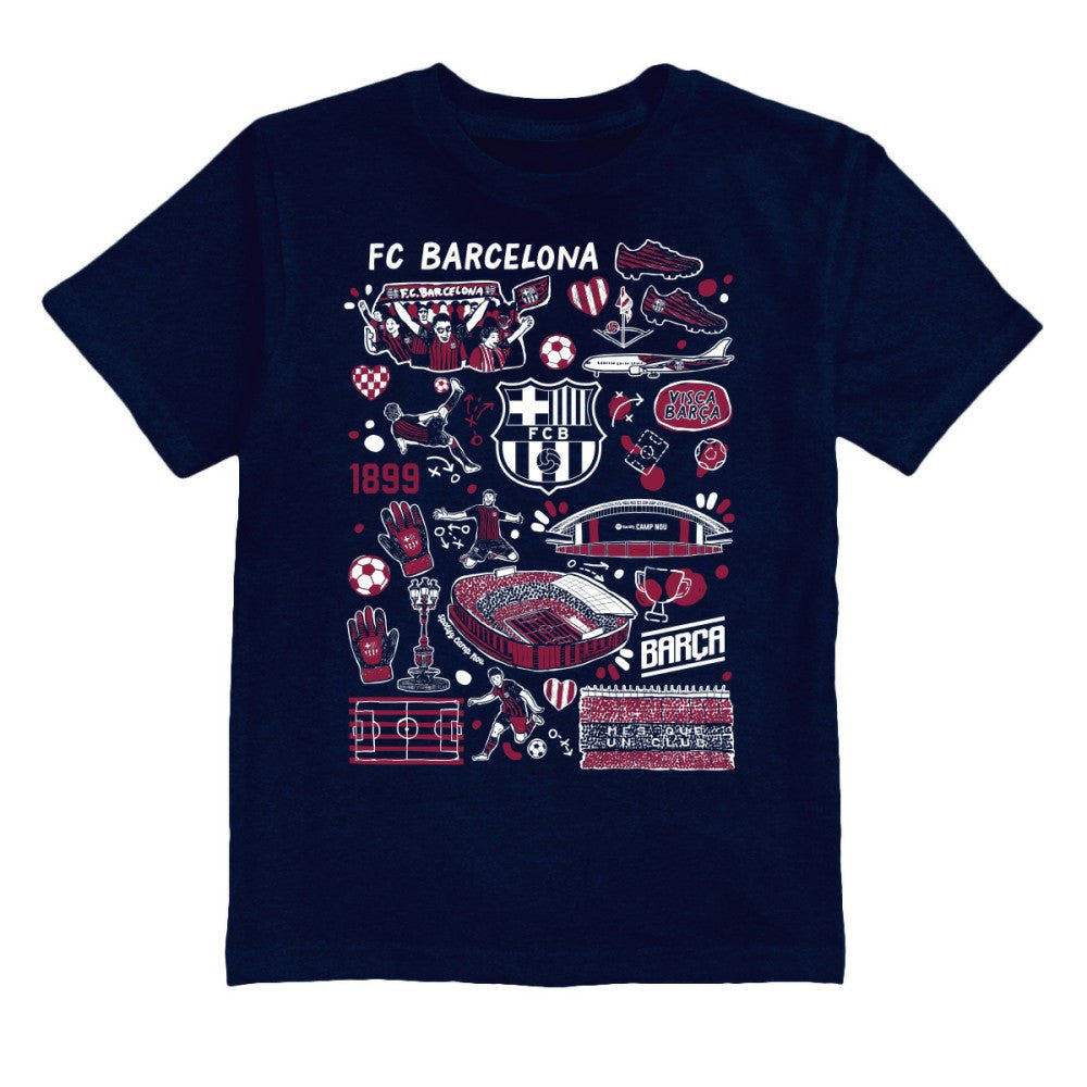 Barcelona Vive La Fete Youth Impressions Artwork T-Shirt Navy - FIFA World CUP