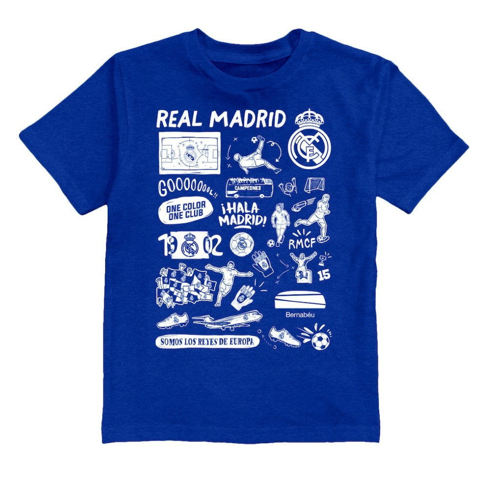Real Madrid Vive La Fete Youth Impressions Artwork T-Shirt Blue - FIFA World CUP