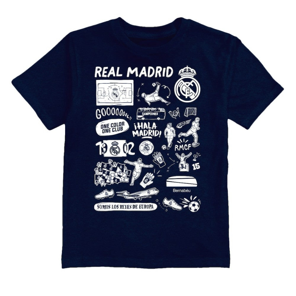 Real Madrid Vive La Fete Youth Impressions Artwork T-Shirt Navy - FIFA World CUP