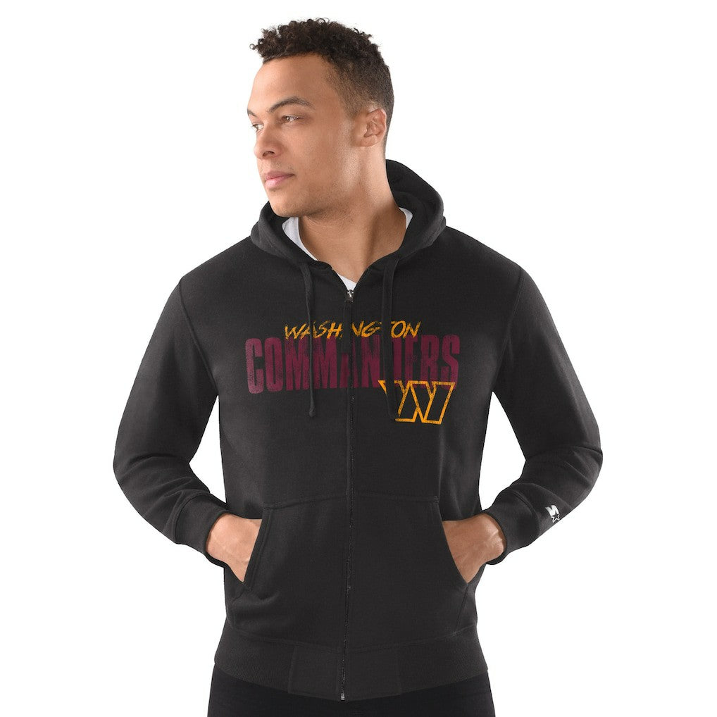 Washington Commanders Starter Distressed Classic Full-Zip Hoodie Black | NFL