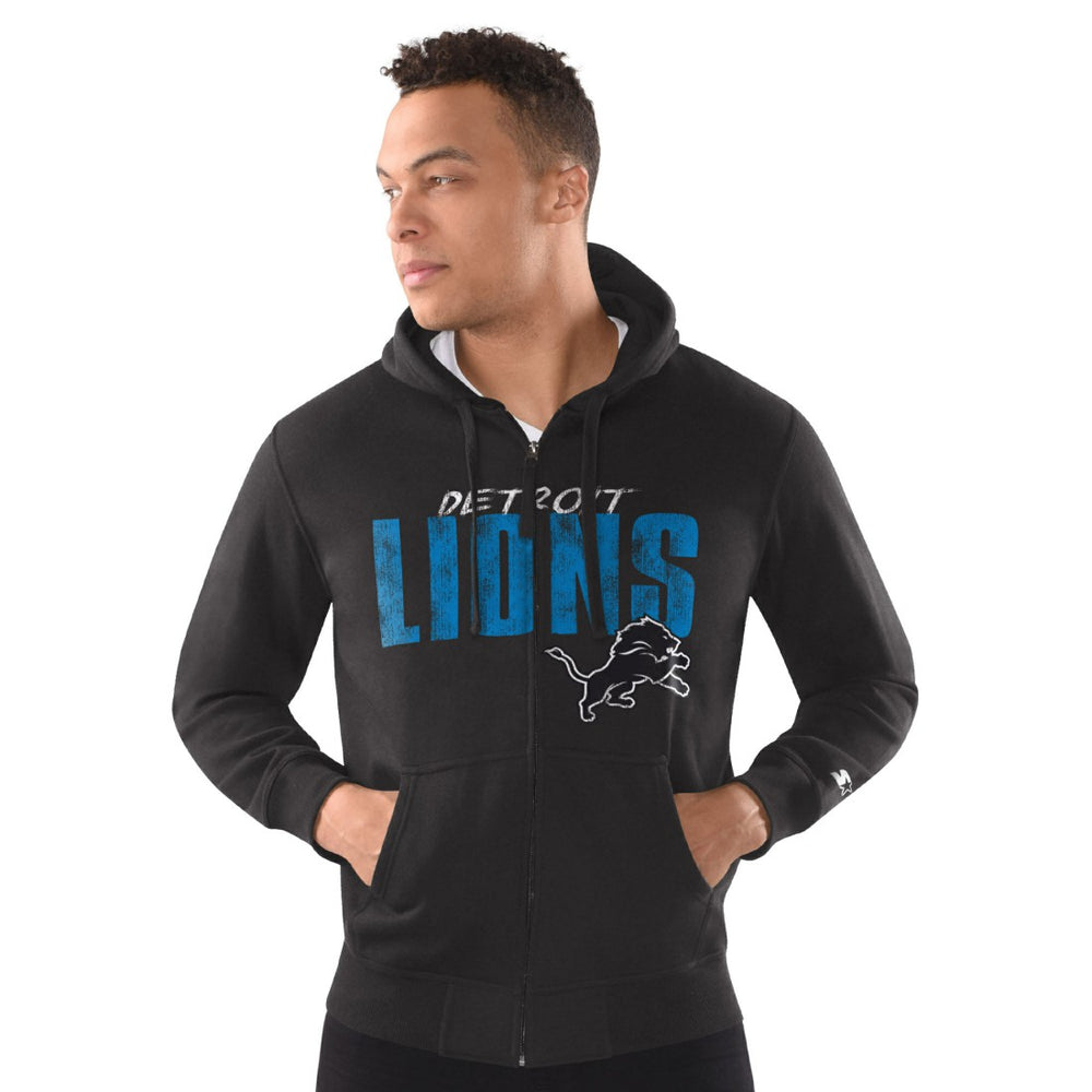 Detroit Lions Starter Distressed Classic Full-Zip Hoodie Black | NFL