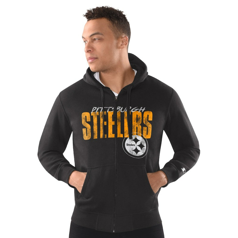 Pittsburgh Steelers Starter Distressed Classic Full-Zip Hoodie Black | NFL