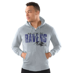 Baltimore Ravens Starter Distressed Classic Full-Zip Hoodie Heather Gray | NFL