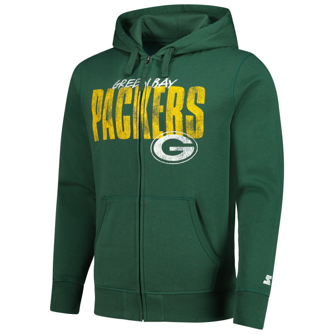 Green Bay Packers Starter Distressed Classic Full-Zip Hoodie Green | NFL