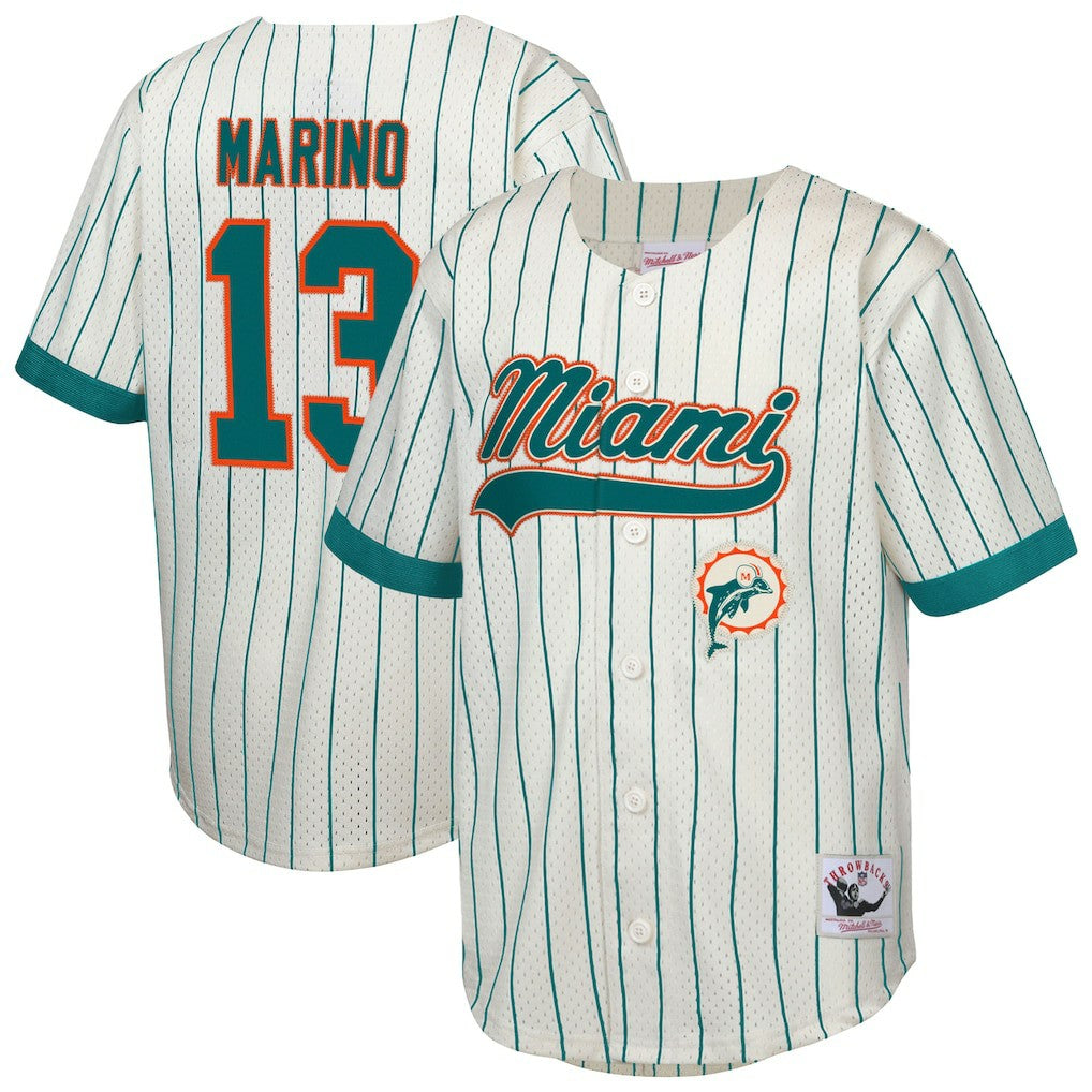 Dan Marino Miami Dolphins Youth Retired Player Name & Number Baseball Jersey Cream | Mitchell & Ness