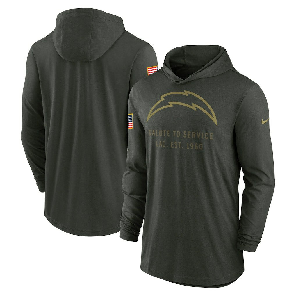 Los Angeles Chargers 2025 Salute to Service Sideline Dri-FIT Lightweight Hooded Pullover Forest Green | Nike for Sale