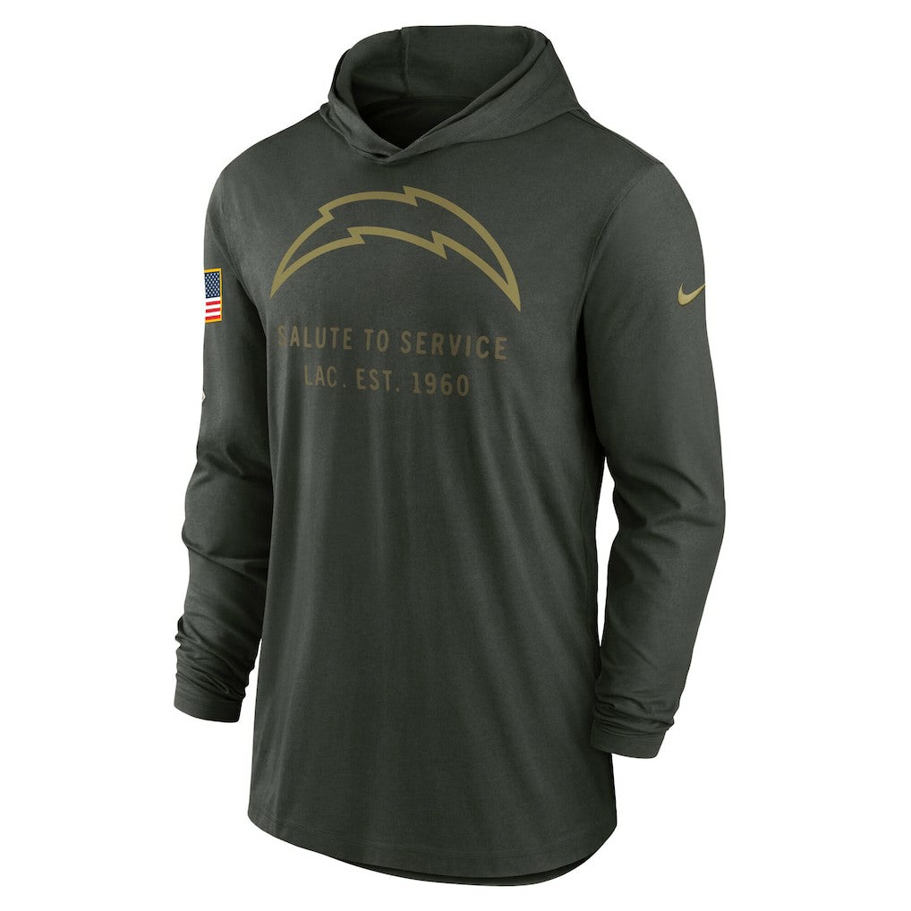 Los Angeles Chargers 2025 Salute to Service Sideline Dri-FIT Lightweight Hooded Pullover Forest Green | Nike for Sale