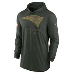 New England Patriots 2025 Salute to Service Sideline Dri-FIT Lightweight Hooded Pullover Forest Green | Nike for Sale