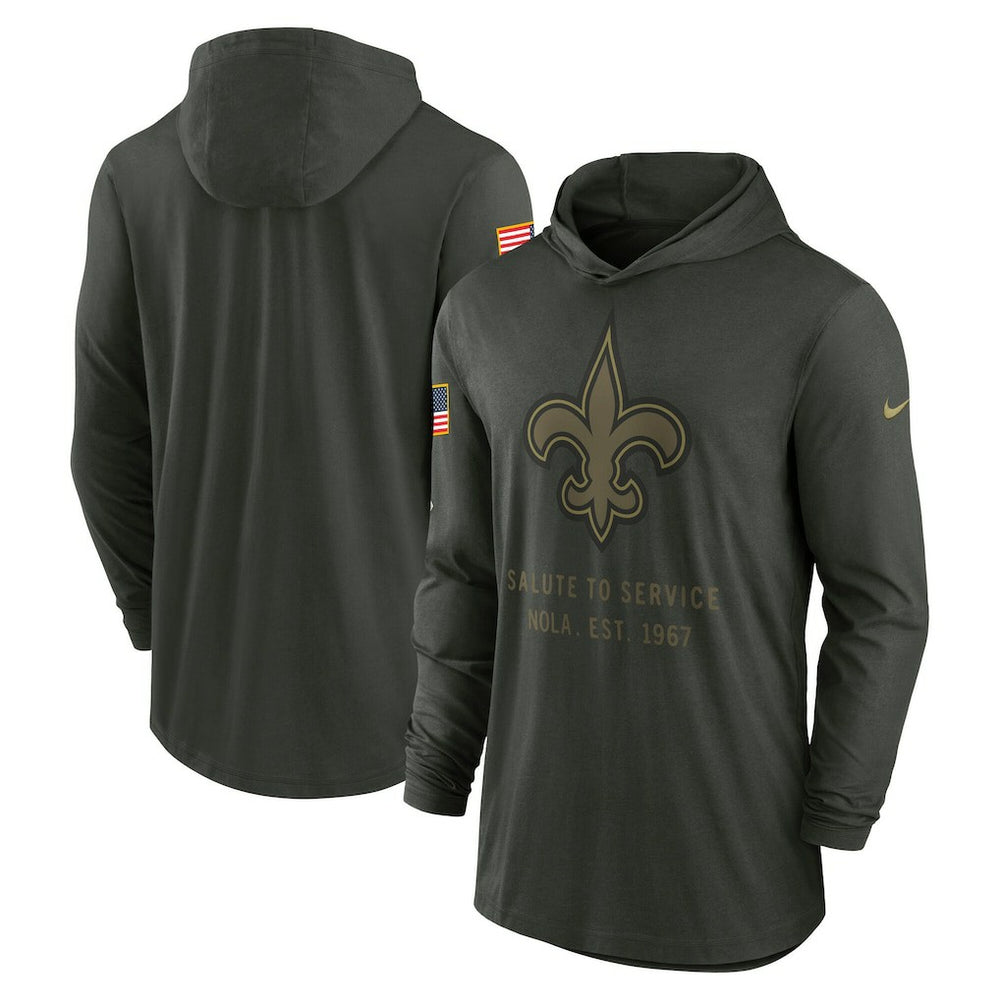New Orleans Saints 2025 Salute to Service Sideline Dri-FIT Lightweight Hooded Pullover Forest Green | Nike for Sale
