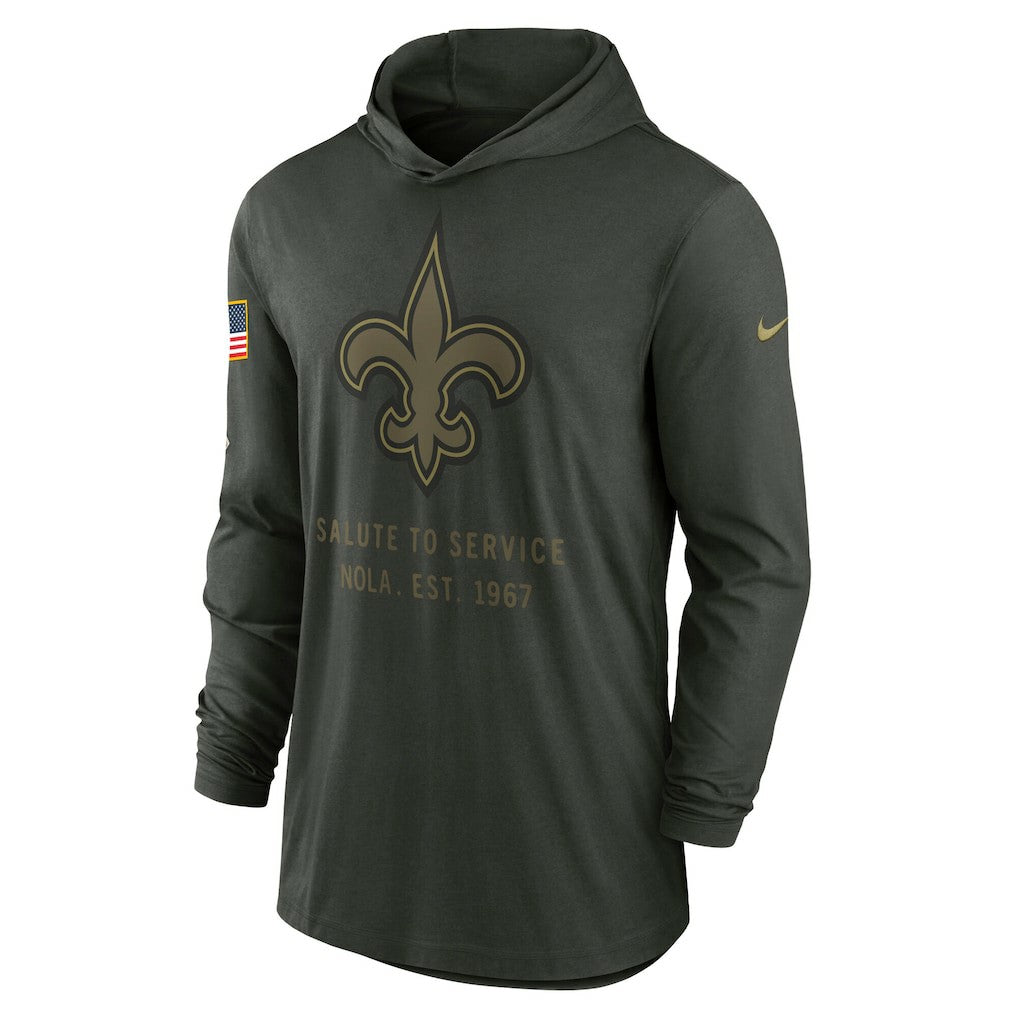 New Orleans Saints 2025 Salute to Service Sideline Dri-FIT Lightweight Hooded Pullover Forest Green | Nike for Sale