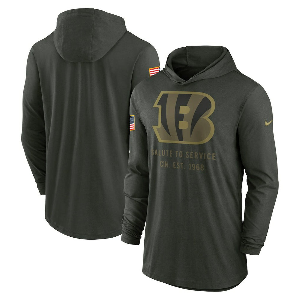 Cincinnati Bengals 2025 Salute to Service Sideline Dri-FIT Lightweight Hooded Pullover Forest Green | Nike for Sale