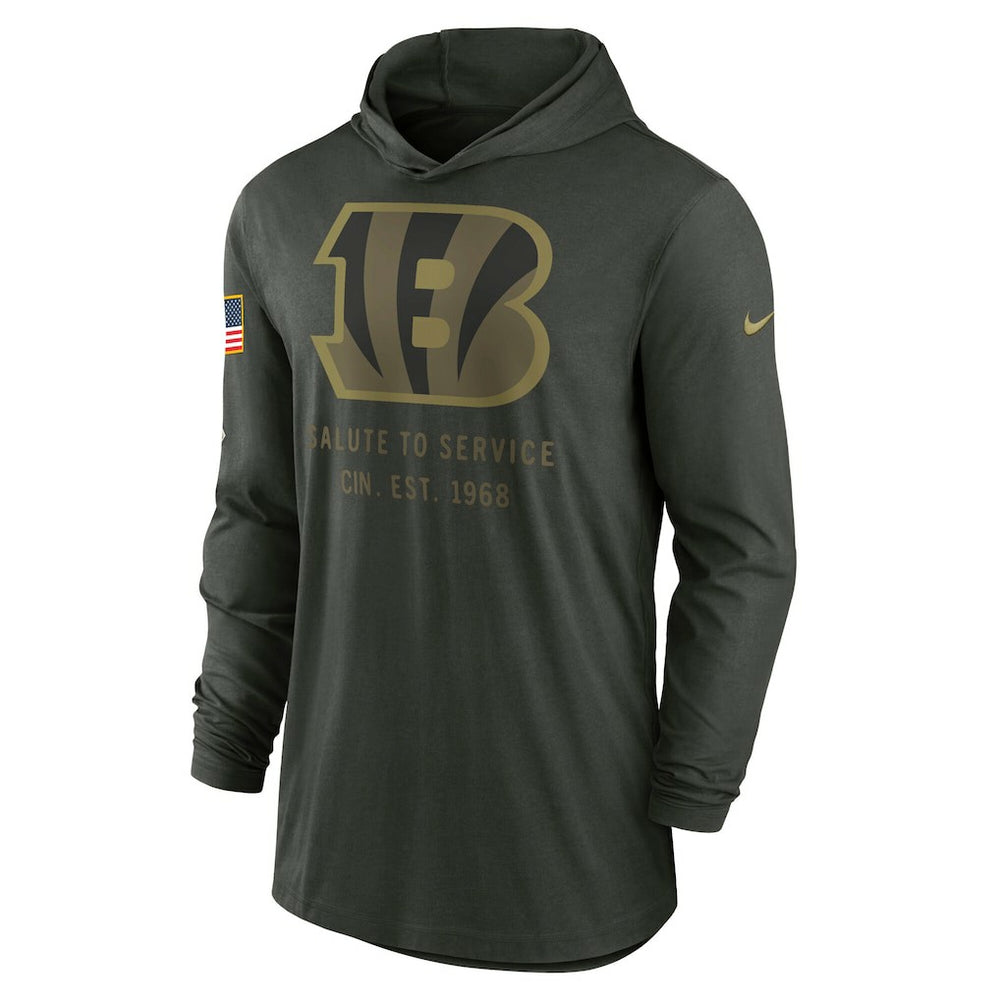 Cincinnati Bengals 2025 Salute to Service Sideline Dri-FIT Lightweight Hooded Pullover Forest Green | Nike for Sale