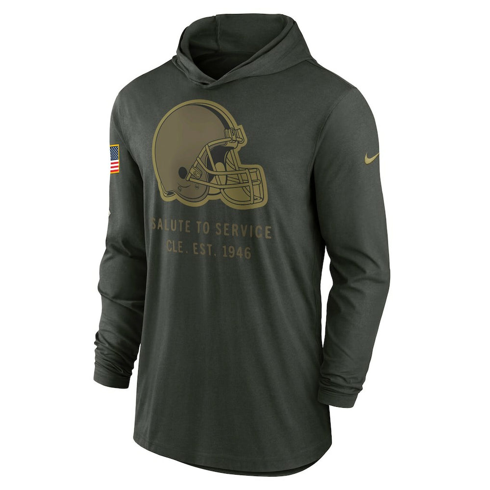 Cleveland Browns 2025 Salute to Service Sideline Dri-FIT Lightweight Hooded Pullover Forest Green | Nike for Sale