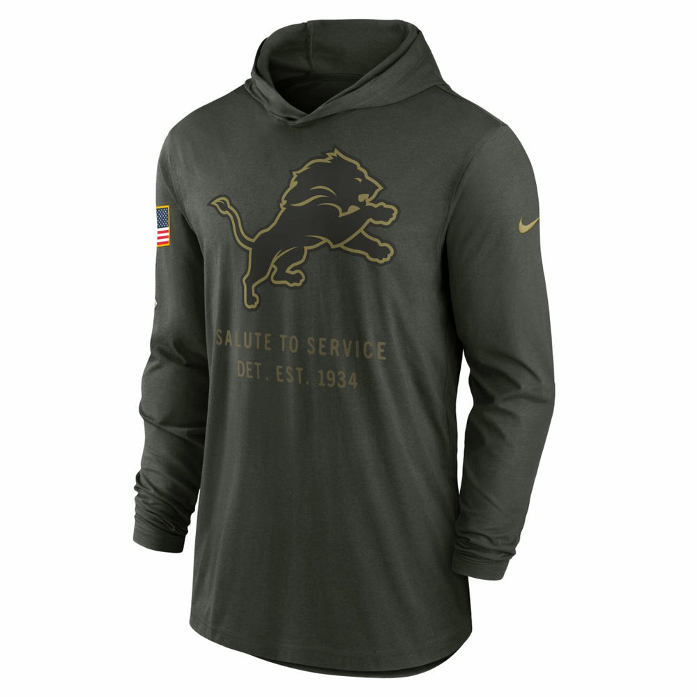 Detroit Lions 2025 Salute to Service Sideline Dri-FIT Lightweight Hooded Pullover Forest Green | Nike for Sale