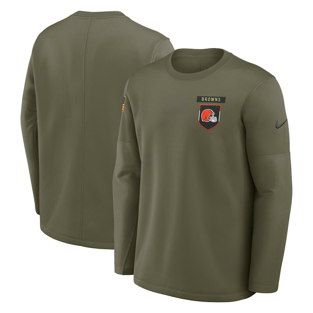 Cleveland Browns 2025 Salute to Service Sideline Coaches Therma-FIT Long Sleeve Shirt Olive | Nike for Sale