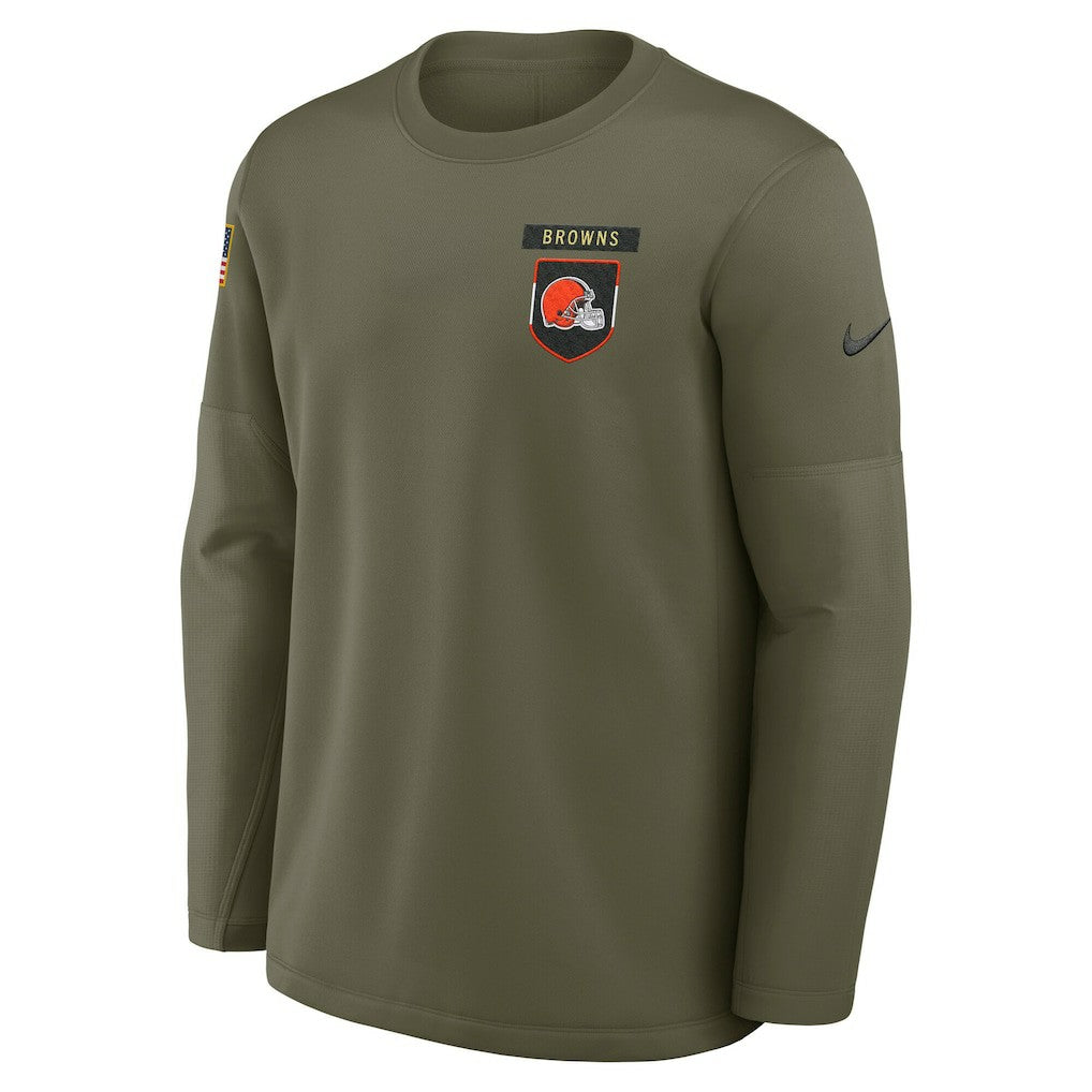 Cleveland Browns 2025 Salute to Service Sideline Coaches Therma-FIT Long Sleeve Shirt Olive | Nike for Sale