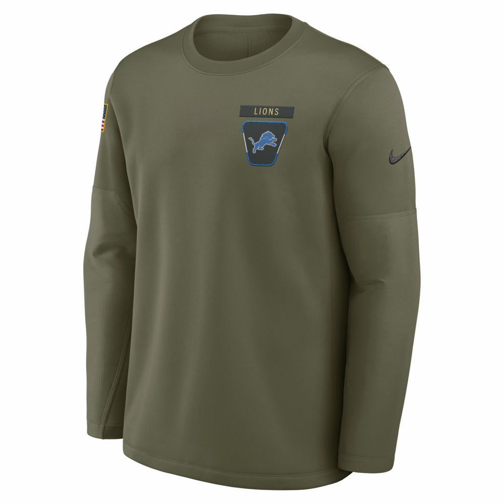 Detroit Lions 2025 Salute to Service Sideline Coaches Therma-FIT Long Sleeve Shirt Olive | Nike for Sale