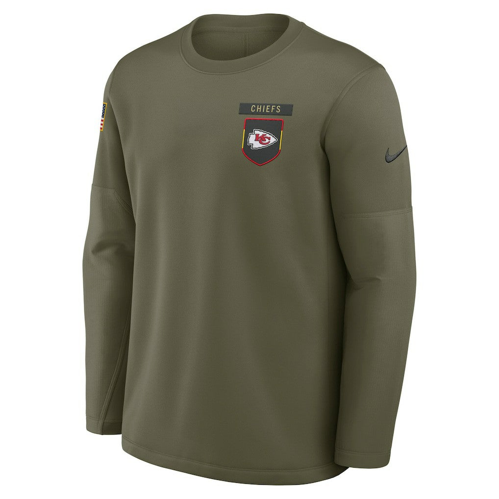 Kansas City Chiefs 2025 Salute to Service Sideline Coaches Therma-FIT Long Sleeve Shirt Olive | Nike for Sale