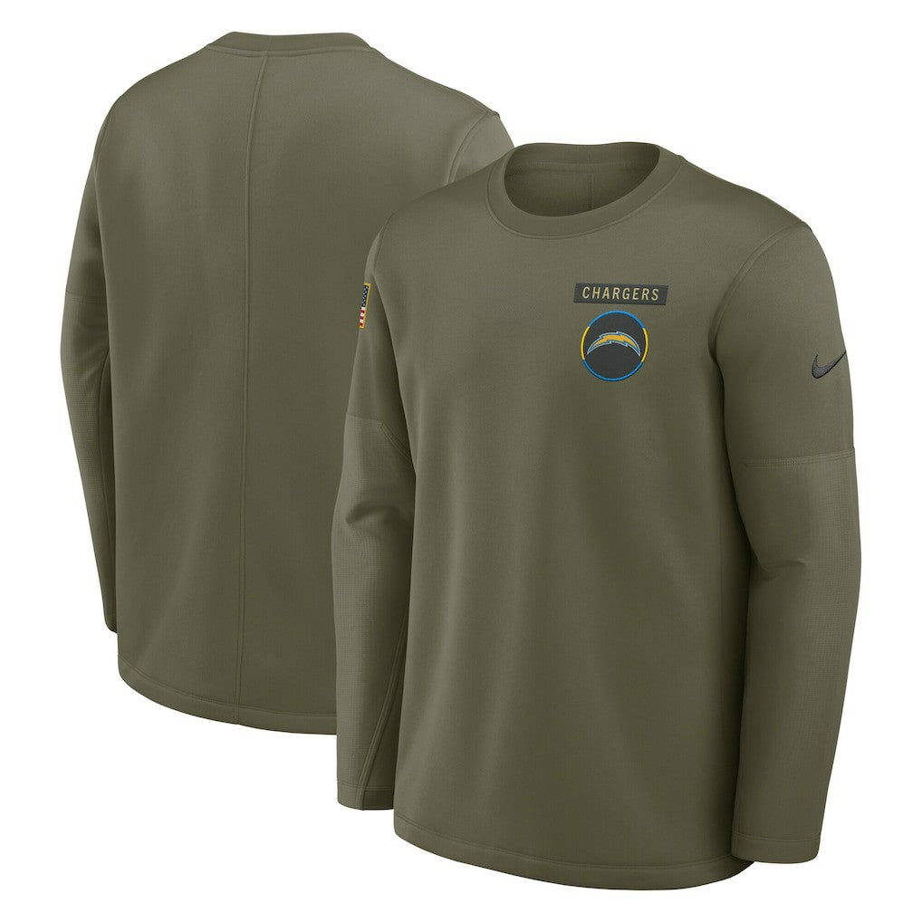 Los Angeles Chargers 2025 Salute to Service Sideline Coaches Therma-FIT Long Sleeve Shirt Olive | Nike for Sale