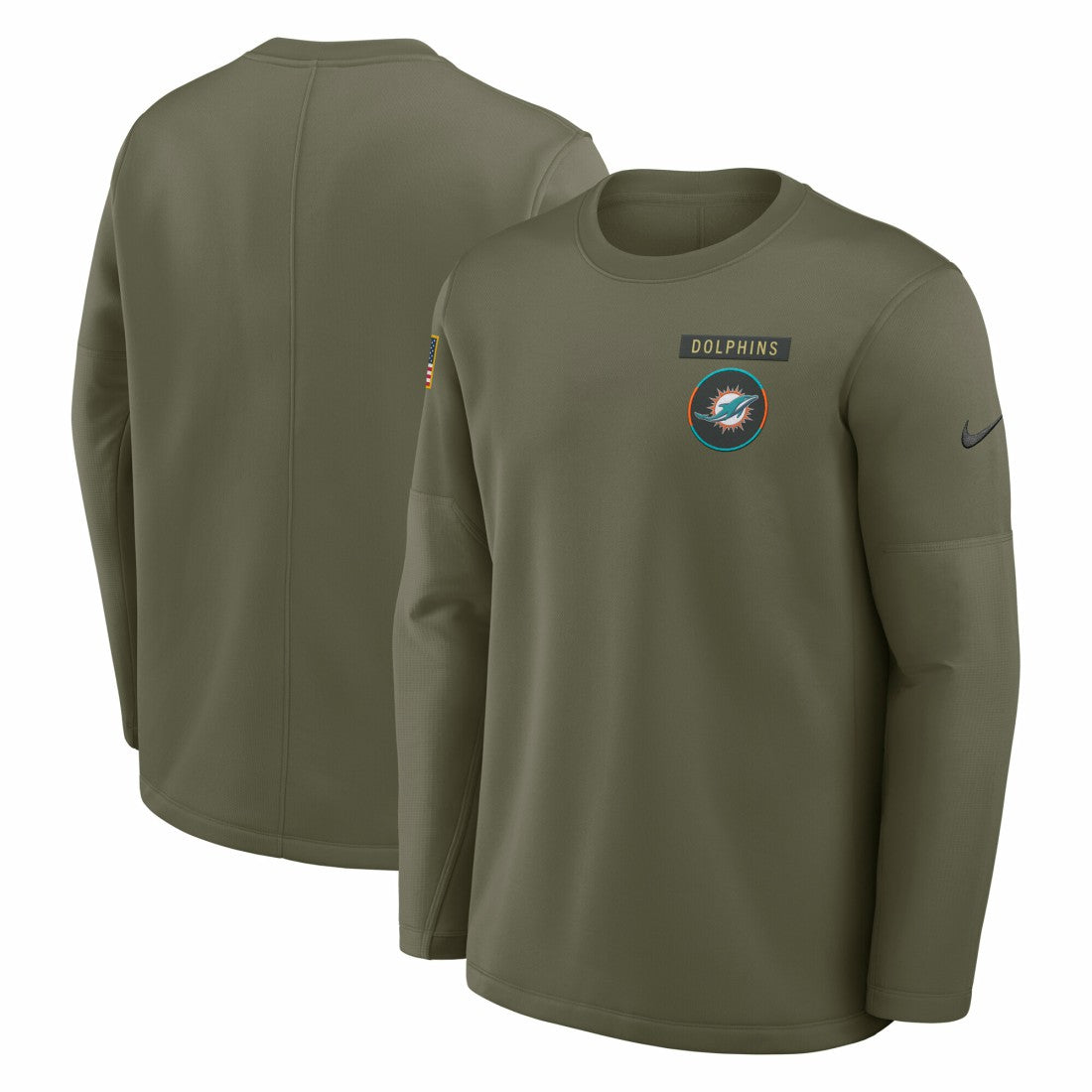 Miami Dolphins 2025 Salute to Service Sideline Coaches Therma-FIT Long Sleeve Shirt Olive | Nike for Sale