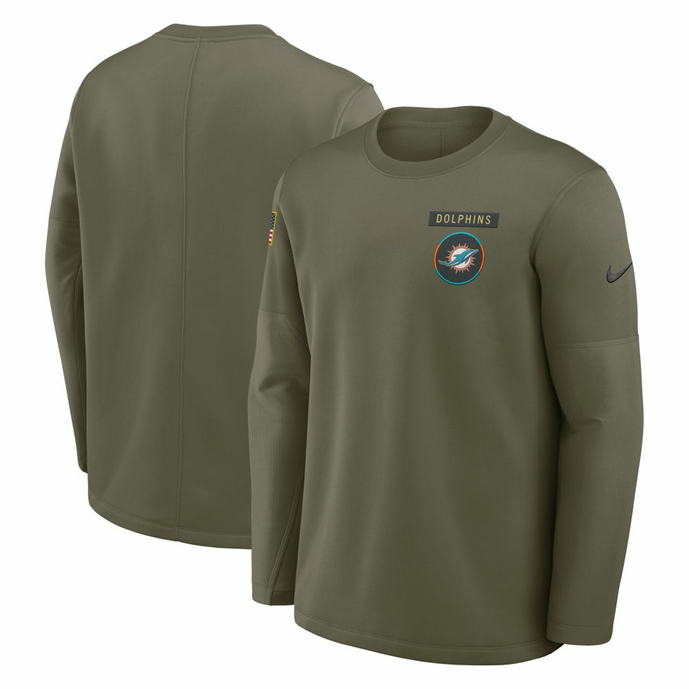 Miami Dolphins 2025 Salute to Service Sideline Coaches Therma-FIT Long Sleeve Shirt Olive | Nike for Sale