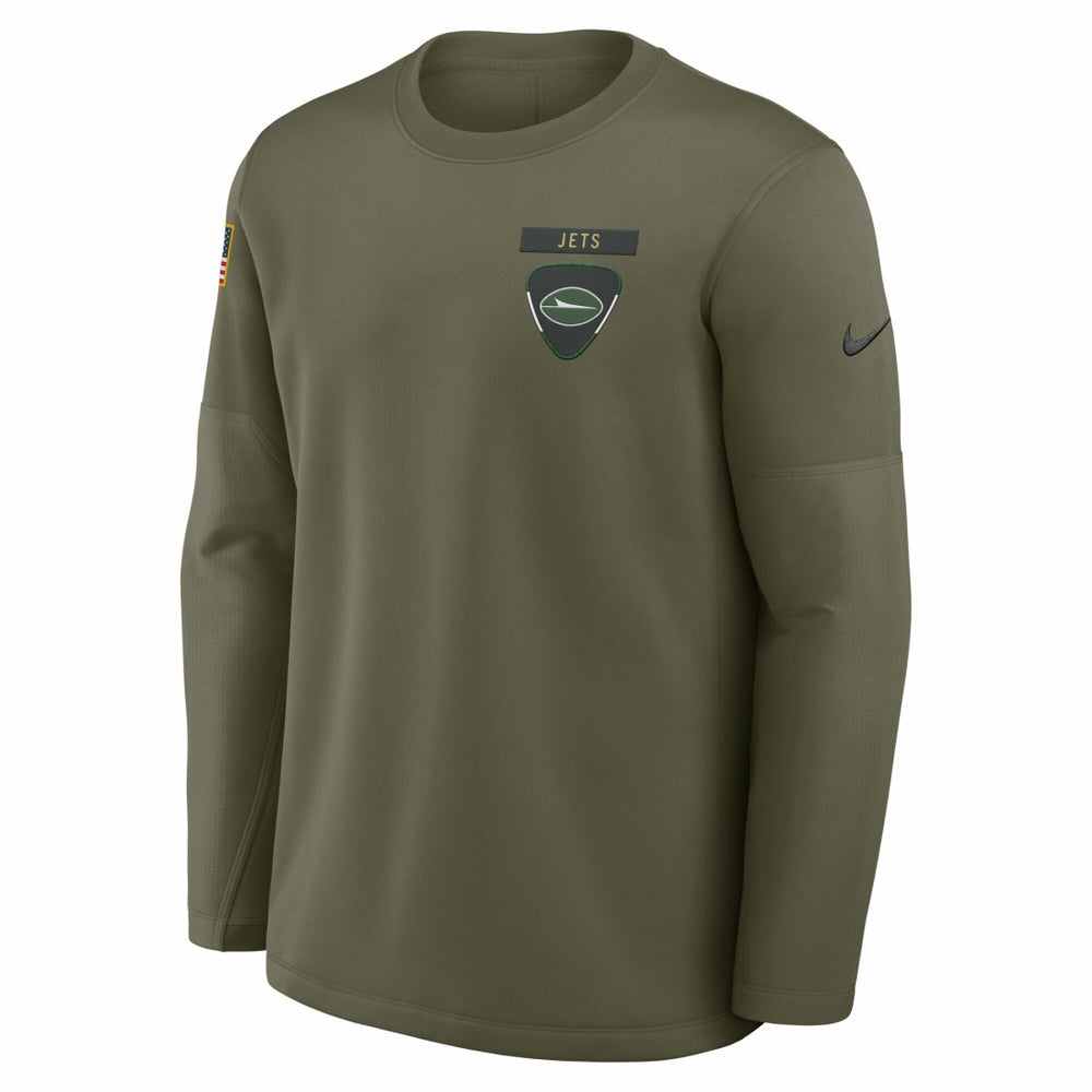 New York Jets 2025 Salute to Service Sideline Coaches Therma-FIT Long Sleeve Shirt Olive | Nike for Sale