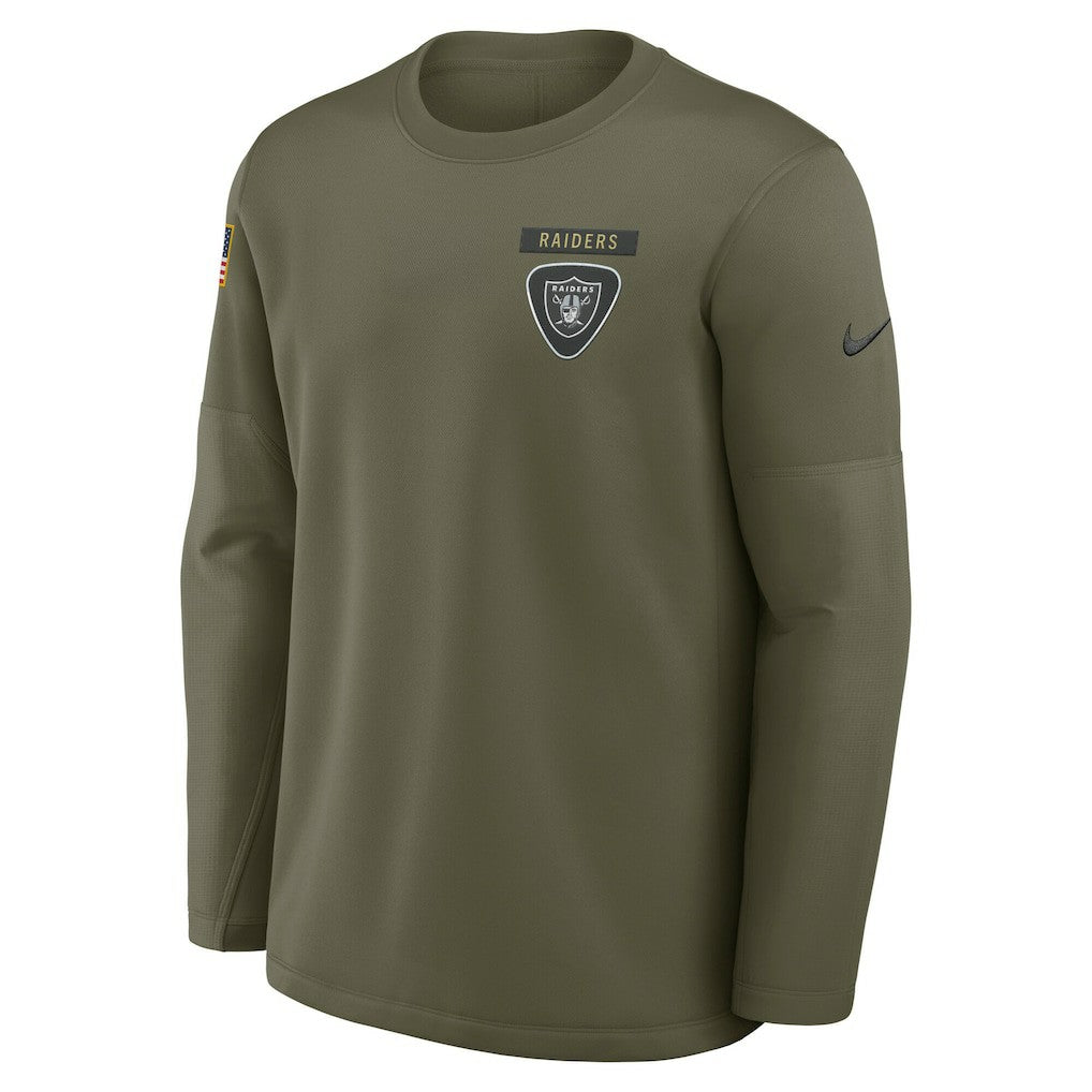 Las Vegas Raiders 2025 Salute to Service Sideline Coaches Therma-FIT Long Sleeve Shirt Olive | Nike for Sale