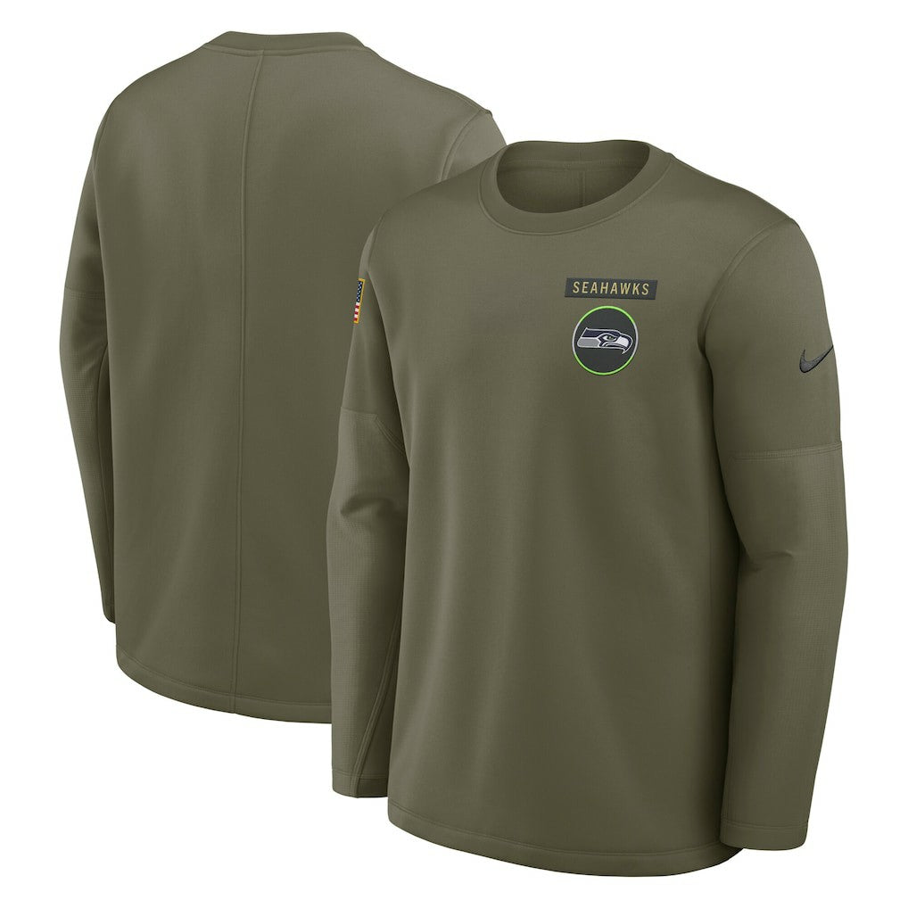 Seattle Seahawks 2025 Salute to Service Sideline Coaches Therma-FIT Long Sleeve Shirt Olive | Nike for Sale
