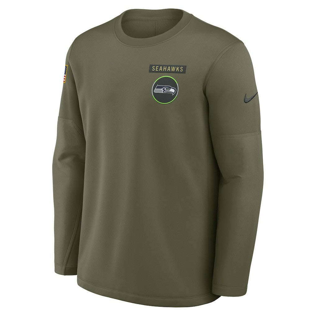 Seattle Seahawks 2025 Salute to Service Sideline Coaches Therma-FIT Long Sleeve Shirt Olive | Nike for Sale