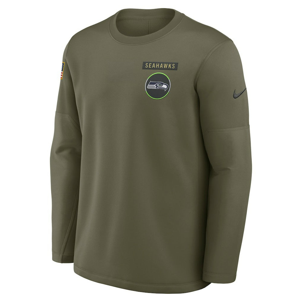 Seattle Seahawks 2025 Salute to Service Sideline Coaches Therma-FIT Long Sleeve Shirt Olive | Nike for Sale