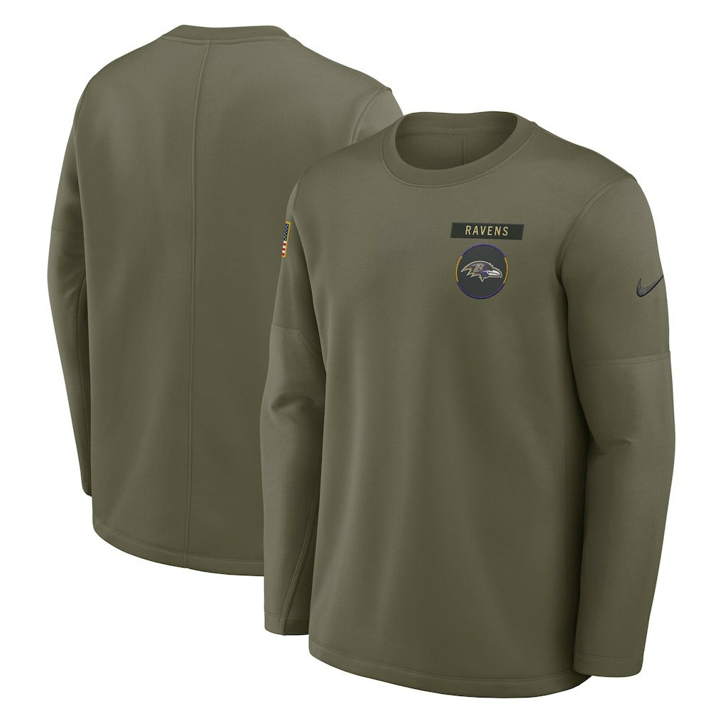 Baltimore Ravens 2025 Salute to Service Sideline Coaches Therma-FIT Long Sleeve Shirt Olive | Nike for Sale