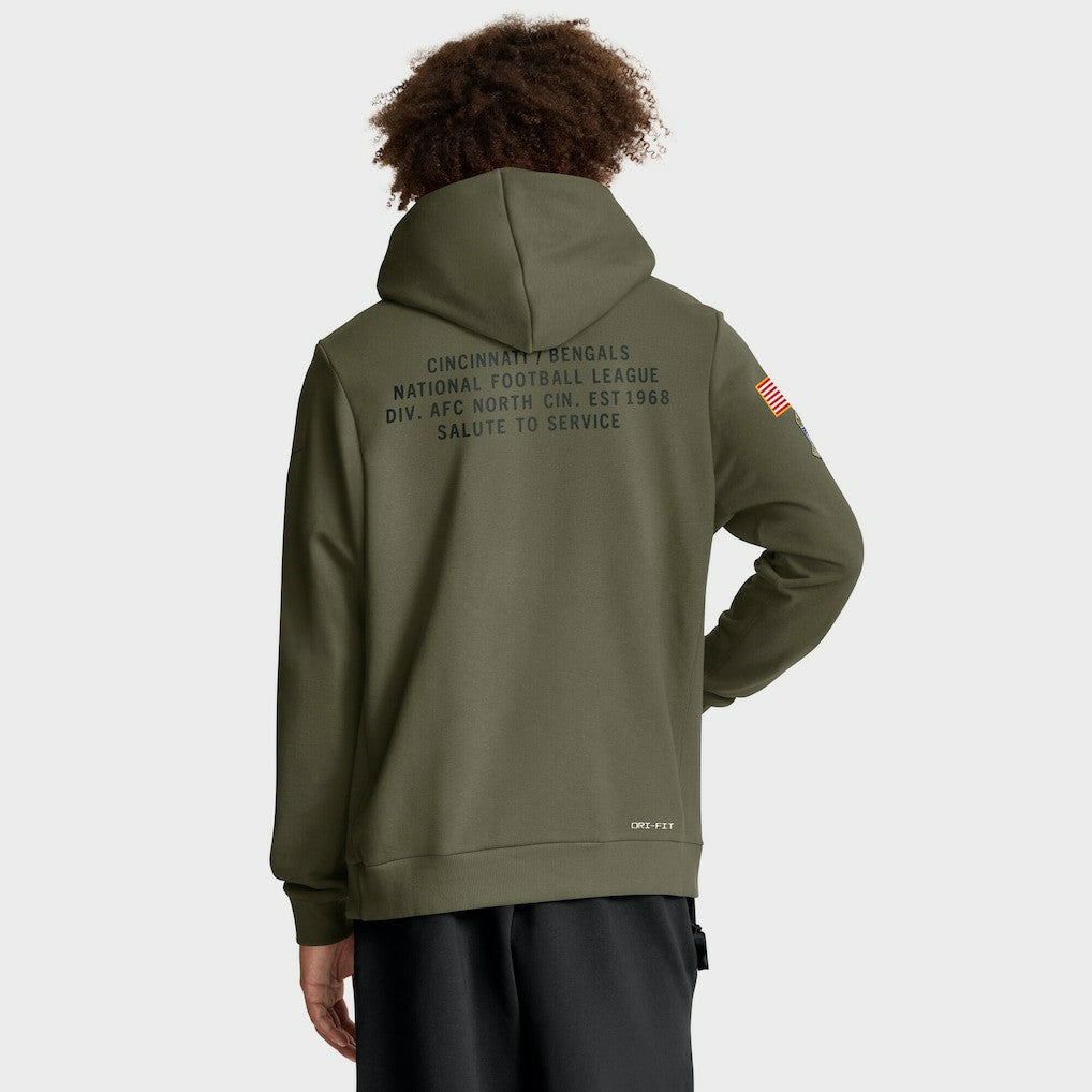 Cincinnati Bengals Big & Tall 2025 Salute to Service Sideline Dominant Force Dri-FIT Hoodie Olive | Nike for Sale