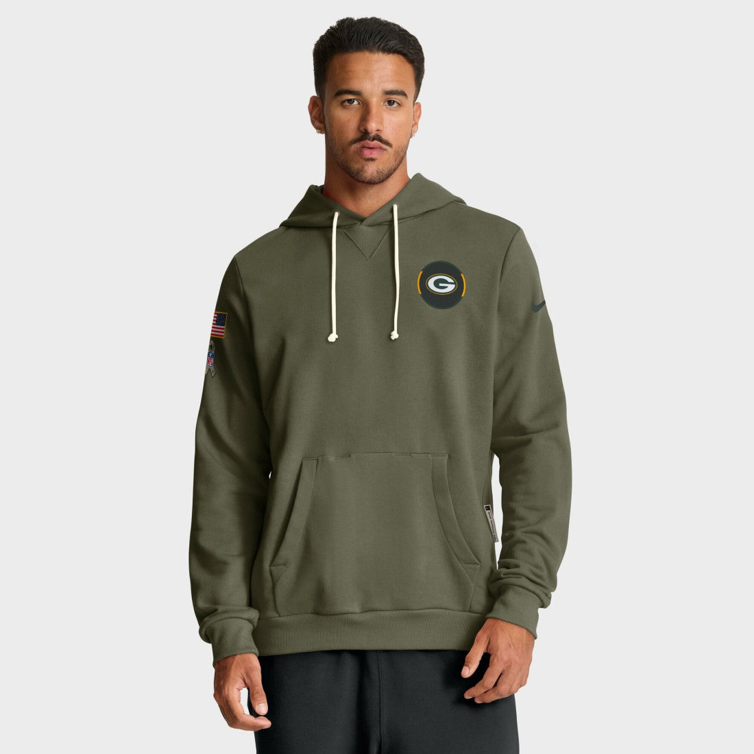 Green Bay Packers Big & Tall 2025 Salute to Service Sideline Dominant Force Dri-FIT Hoodie Olive | Nike for Sale
