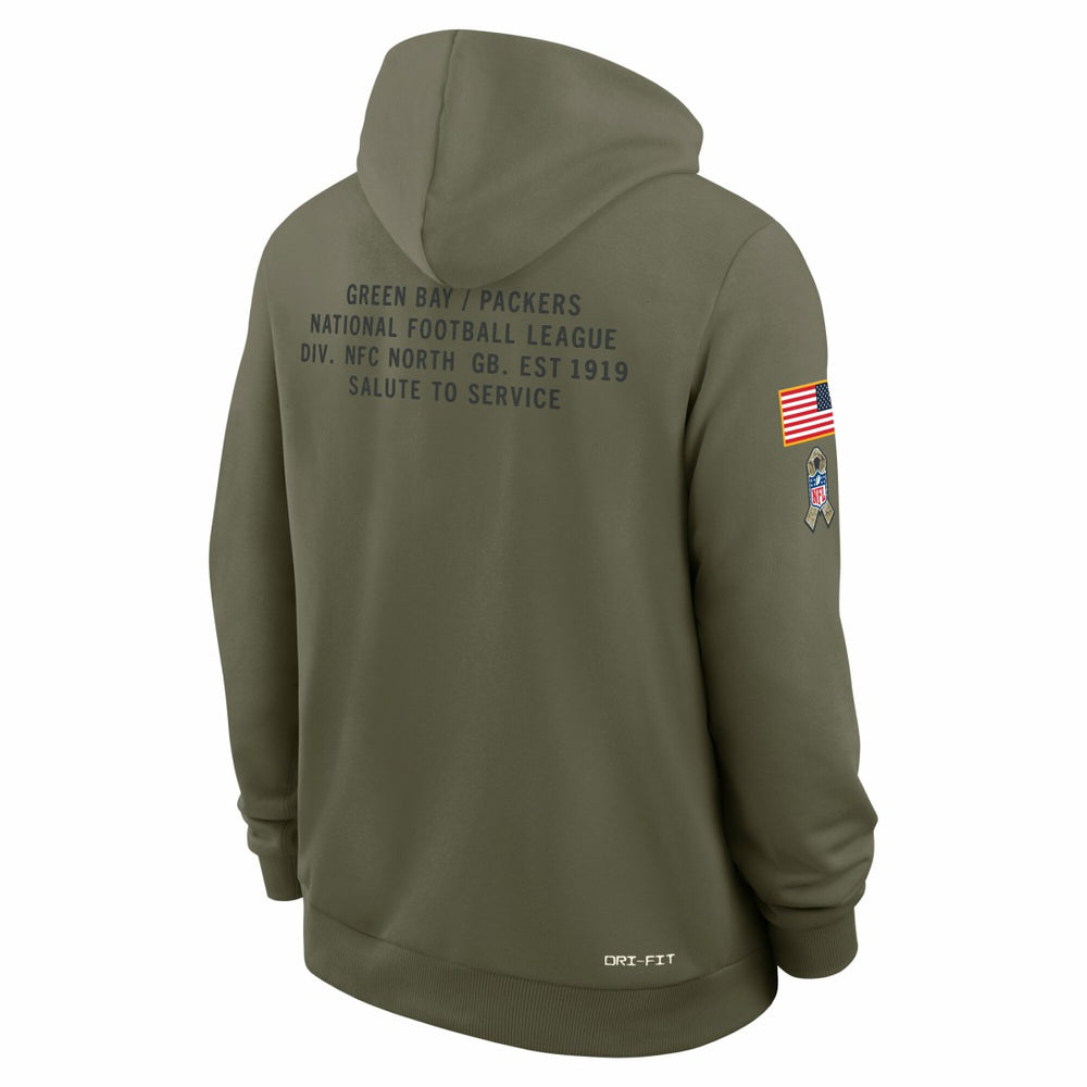 Green Bay Packers Big & Tall 2025 Salute to Service Sideline Dominant Force Dri-FIT Hoodie Olive | Nike for Sale