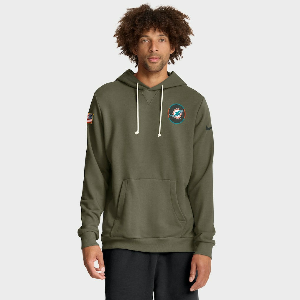 Miami Dolphins Big & Tall 2025 Salute to Service Sideline Dominant Force Dri-FIT Hoodie Olive | Nike for Sale