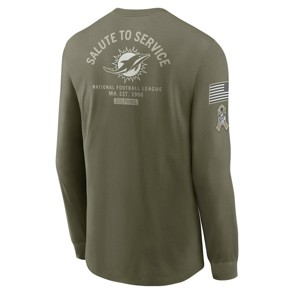 Miami Dolphins 2025 Salute to Service Sideline Long Sleeve T-Shirt Olive | Nike for Sale