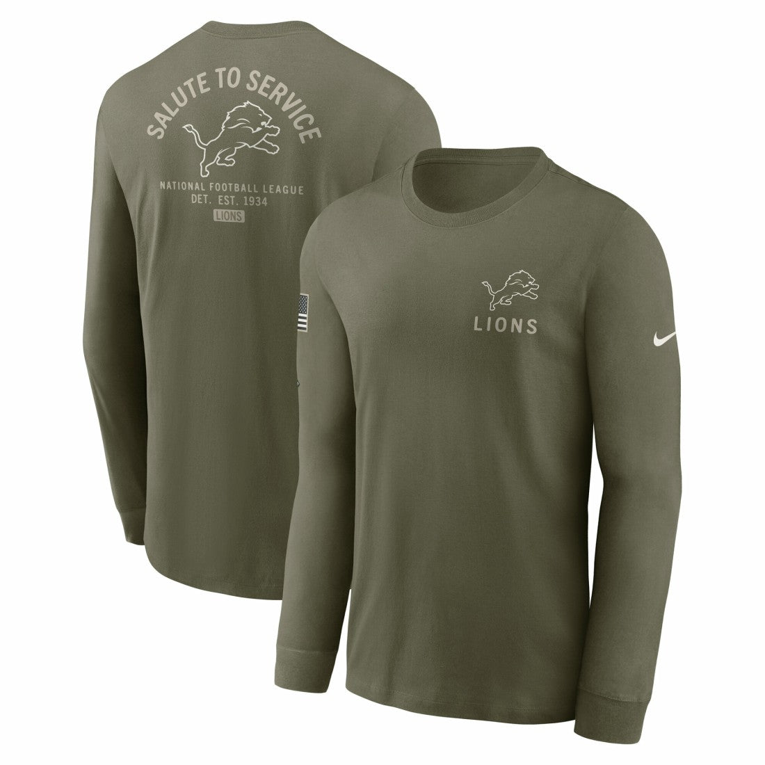 Detroit Lions 2025 Salute to Service Sideline Long Sleeve T-Shirt Olive | Nike for Sale