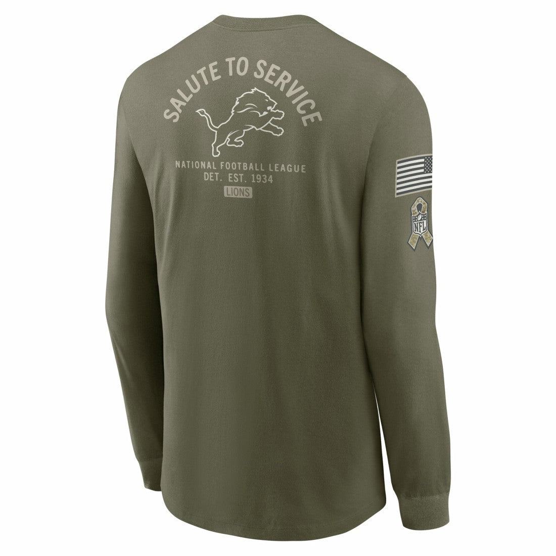 Detroit Lions 2025 Salute to Service Sideline Long Sleeve T-Shirt Olive | Nike for Sale