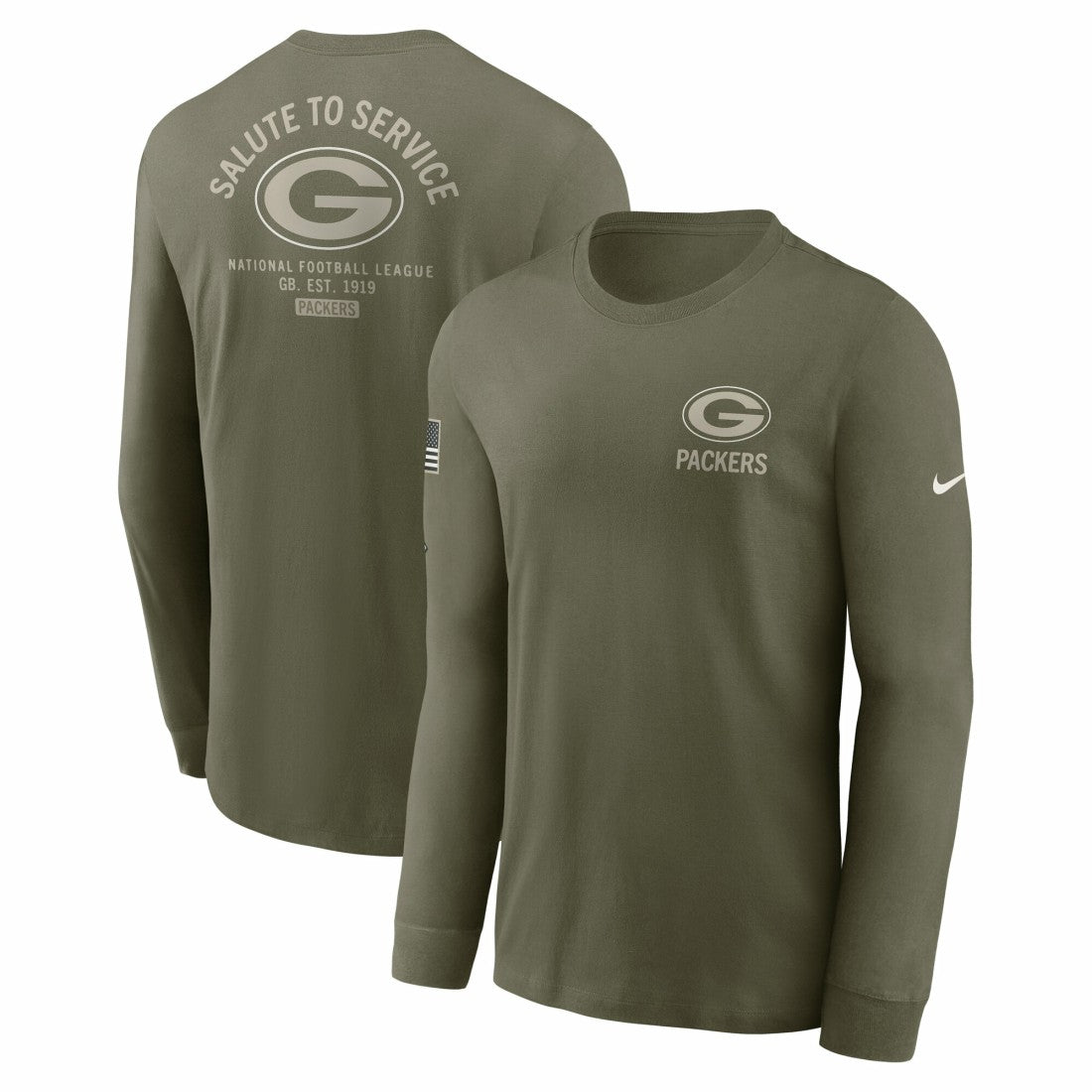 Green Bay Packers 2025 Salute to Service Sideline Long Sleeve T-Shirt Olive | Nike for Sale
