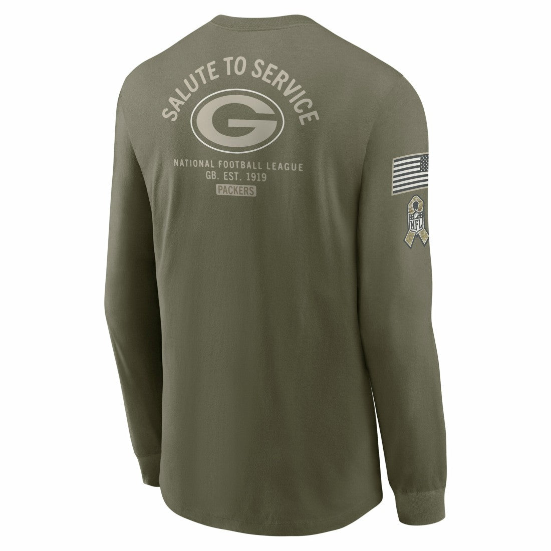 Green Bay Packers 2025 Salute to Service Sideline Long Sleeve T-Shirt Olive | Nike for Sale
