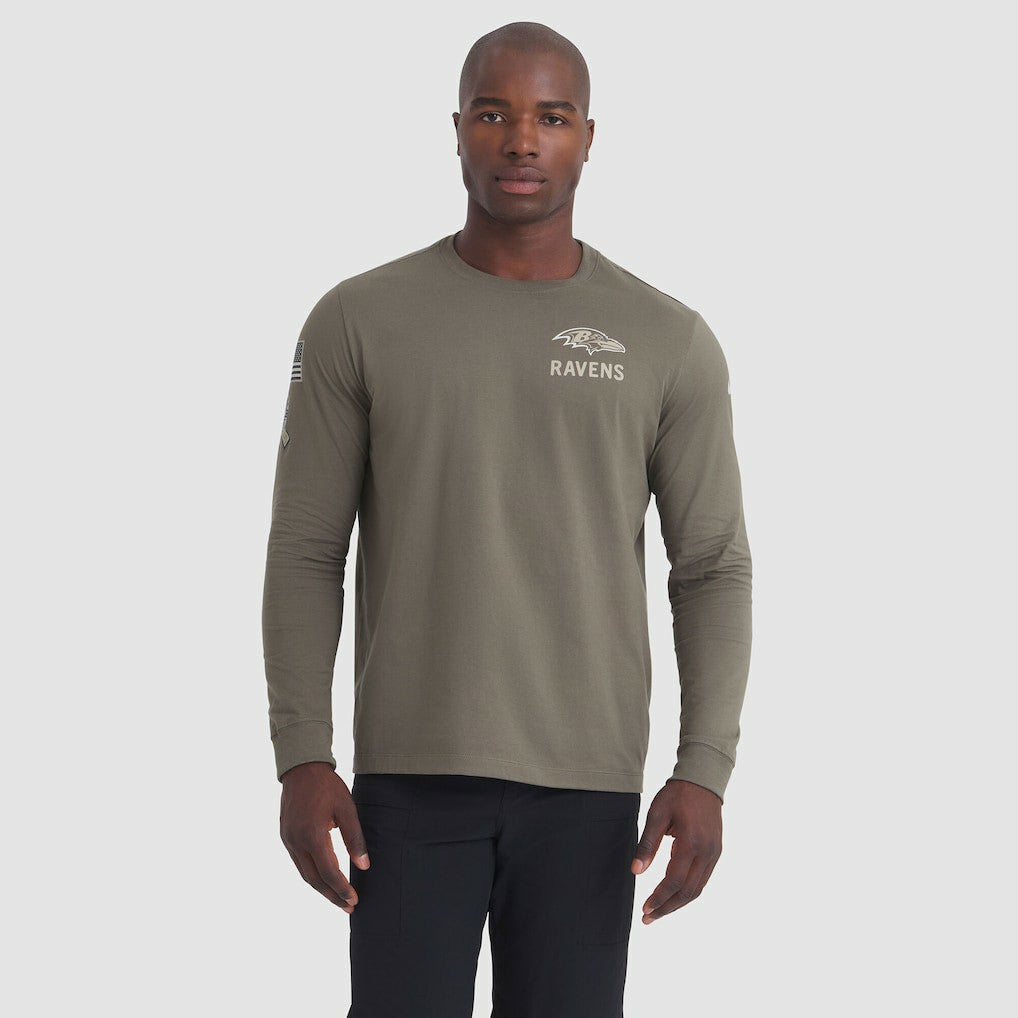 Baltimore Ravens 2025 Salute to Service Sideline Long Sleeve T-Shirt Olive | Nike for Sale