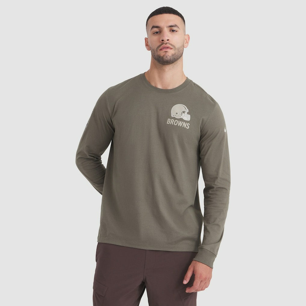 Cleveland Browns 2025 Salute to Service Sideline Long Sleeve T-Shirt Olive | Nike for Sale