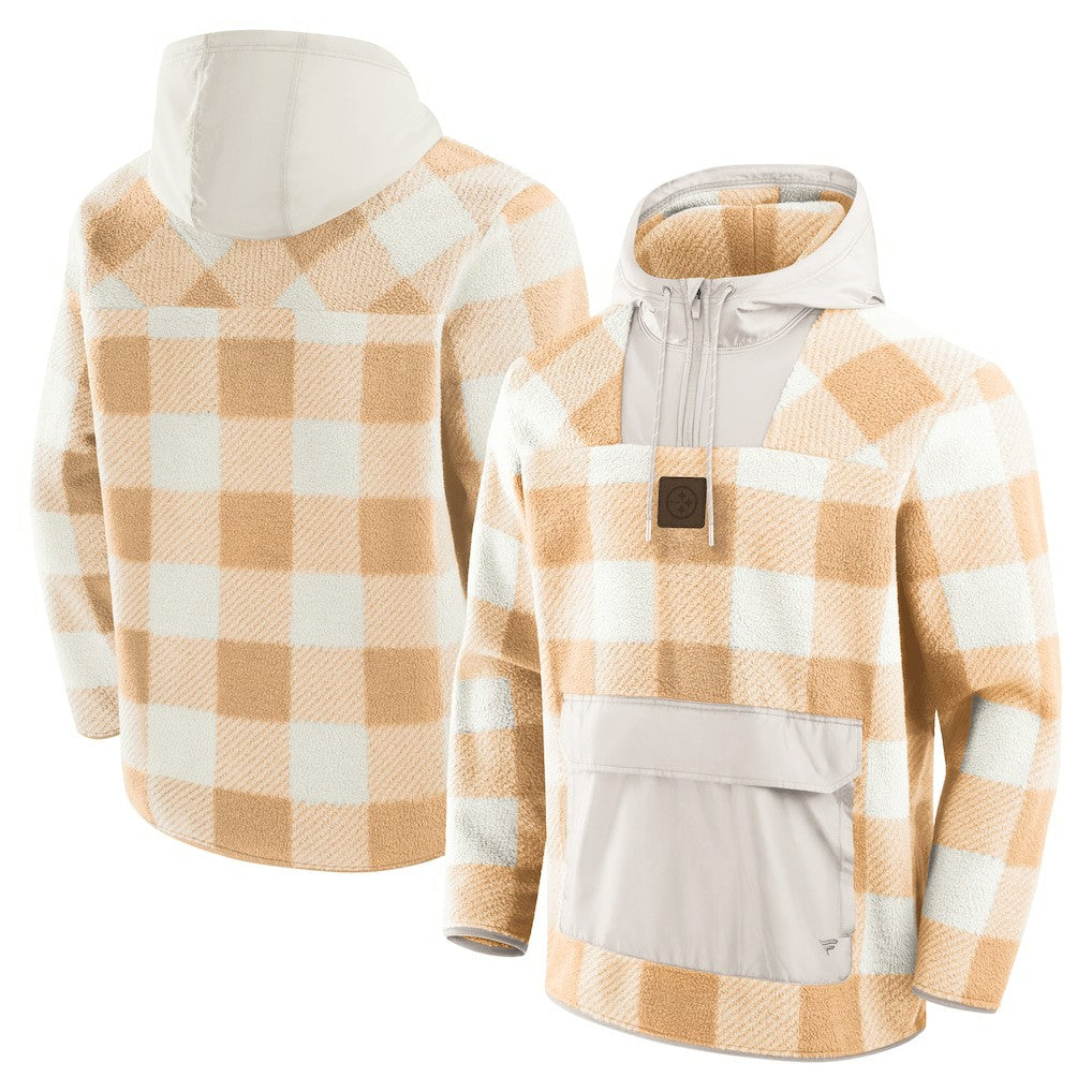 Pittsburgh Steelers Elements Plaid Polar Fleece Quarter-Zip Hoodie Tan | Fanatics