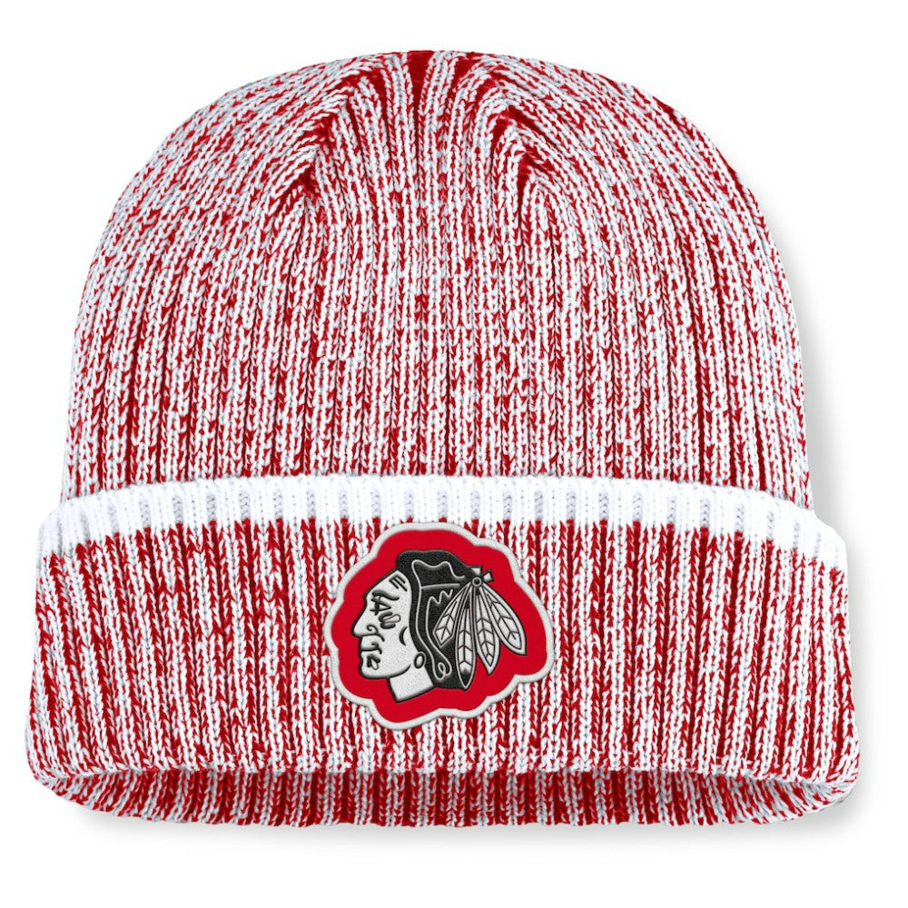 Chicago Blackhawks Fanatics Fundamental Haze Cuffed Knit Hat - Red/White - NHL