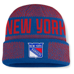 New York Rangers Fanatics Fundamentals Shelter Cuffed Knit Hat - Blue/Red - NHL