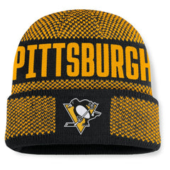 Pittsburgh Penguins Fanatics Fundamentals Shelter Cuffed Knit Hat - Black/Gold - NHL
