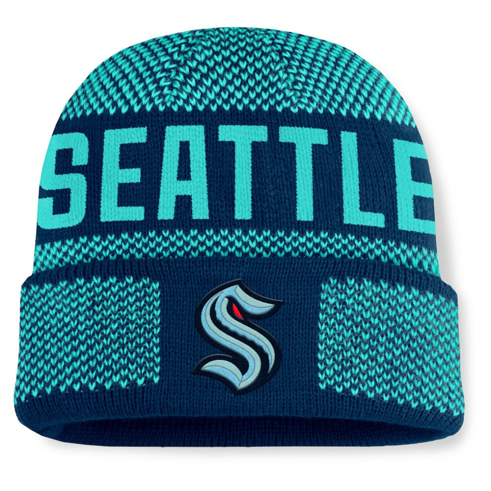 Seattle Kraken Fanatics Fundamentals Shelter Cuffed Knit Hat - Deep Sea Blue/Light Blue - NHL