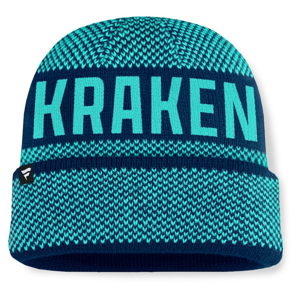 Seattle Kraken Fanatics Fundamentals Shelter Cuffed Knit Hat - Deep Sea Blue/Light Blue - NHL