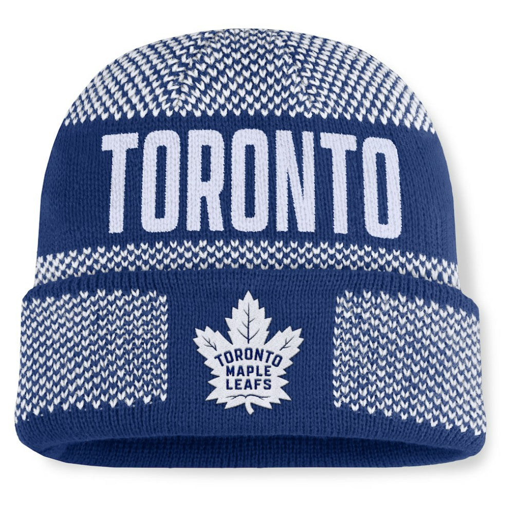 Toronto Maple Leafs Fanatics Fundamentals Shelter Cuffed Knit Hat - Blue/White - NHL