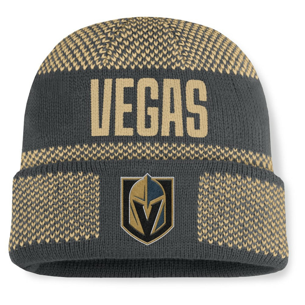 Vegas Golden Knights Fanatics Fundamentals Shelter Cuffed Knit Hat - Charcoal/Gold - NHL